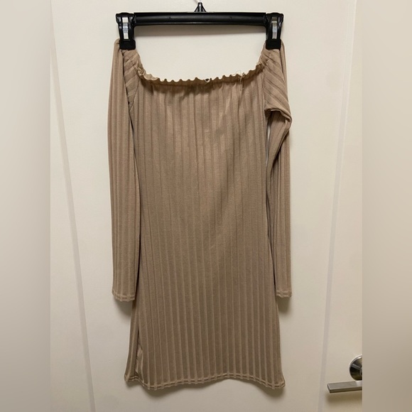 Stone Ribbed Button Mini Dress  - Size 2 - Picture 3 of 4